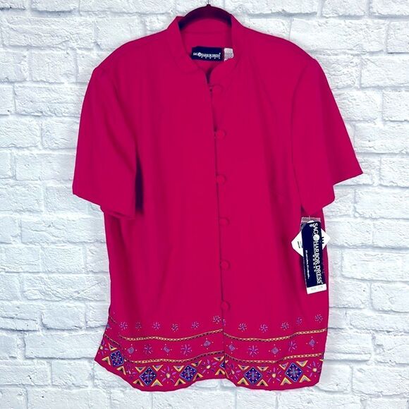Sag Harbor Button Up Embroidered Pink Blouse Size 20W NWT - Picture 1 of 6